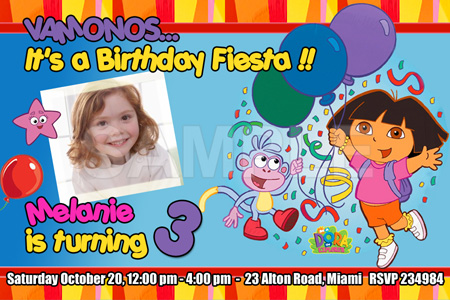 Dora  Explorer Birthday Party on Dora The Explorer Birthday Party Invitation Photo 1st Custom Invite 15
